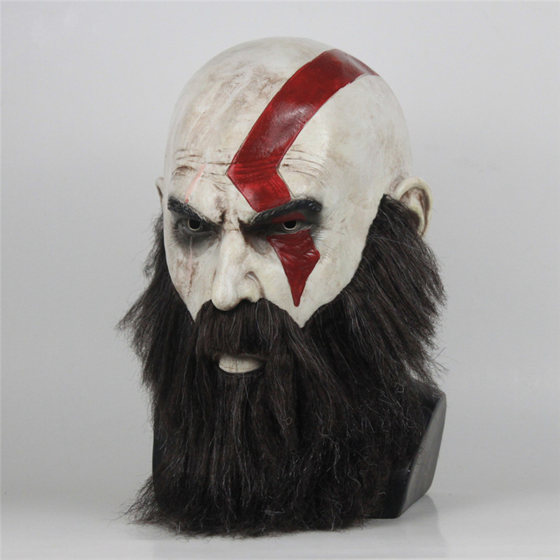 Game Gott des Krieges 4 Maske mit Bart Cosplay Kratos Horror Latex Masken Helm Halloween gruselige party Requisiten Dropshipping